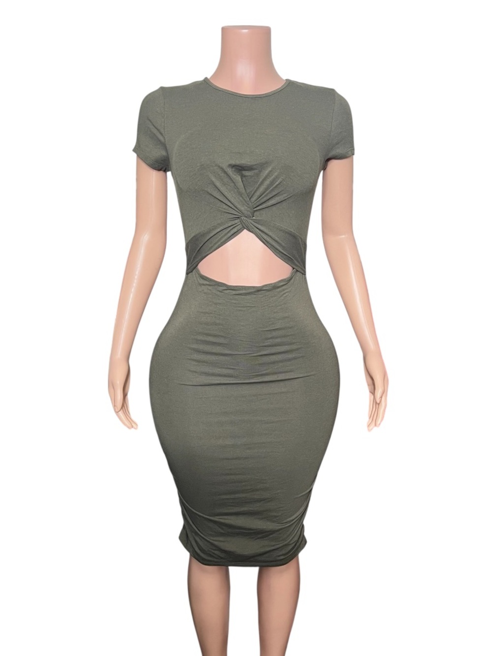 NWOT Heart & Hips Olive Twist Front Cutout Midi Dress